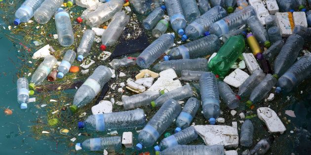 Bouteille d'eau en plastique échoué pollution océan
