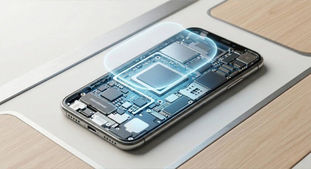 iphone ouvert pour montrer les composants techniques